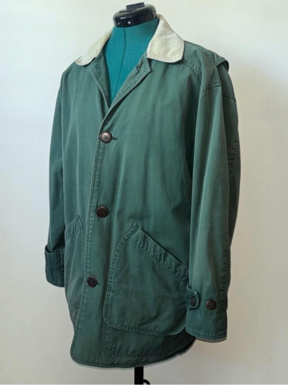 Vintage NAK Green Chore Jacket Corduroy Collar Plaid Lined Men’s S